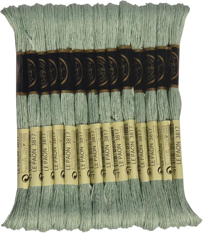LE PAON Embroidery Floss, 14-Pack Six Strands 100% Long Staple Cotton Embroidery Thread, 8.7-Yard，Color Number：3817, Light Celadon Green