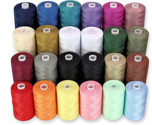 BlesSew Sewing Thread - 24 Spools of Polyester Thread for Sewing Machine for Beginners, Hand Stitching & Quilting - 1000 yds Each in 22 Colors + Bonus Black & White