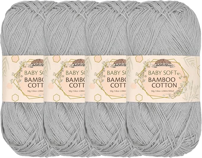 JubileeYarn Baby Soft Bamboo Cotton Yarn - 50g/Skein - Cloudy Grey - 4 Skeins