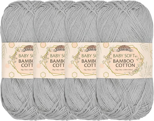 JubileeYarn Baby Soft Bamboo Cotton Yarn - 50g/Skein - Cloudy Grey - 4 Skeins