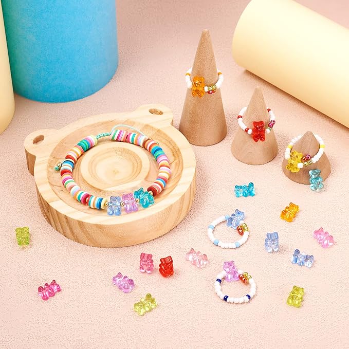 FASHEWELRY 200pcs Clear Acrylic Bear Beads Mixed Color Transparent Gummy Bear Spacer Beads Mini Cute Bears Loose Beads Bulk for Bracelet Necklace Earring Jewelry Making