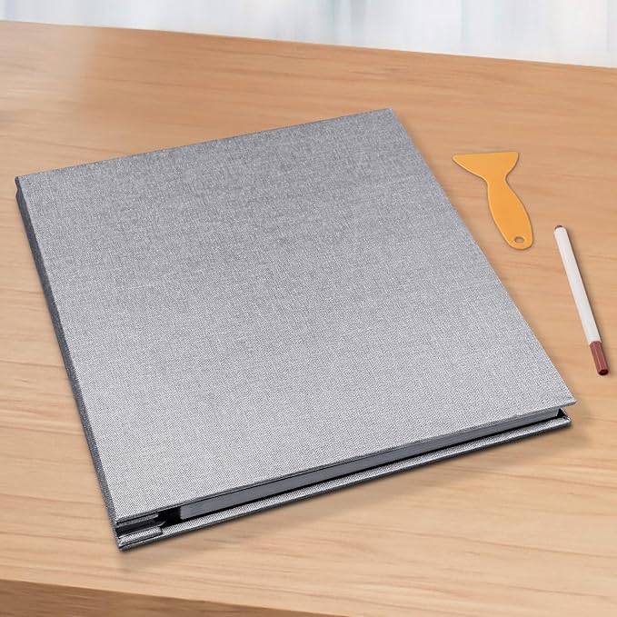 Large Photo Album Scrapbook – Holds 4x6, 8x10 Pictures – Self-Adhesive Pages for Baby, Wedding, Travel & Family Memories | Includes Metallic Pen & Scraper/Light Grey Large DIY Memory Book for Gifts