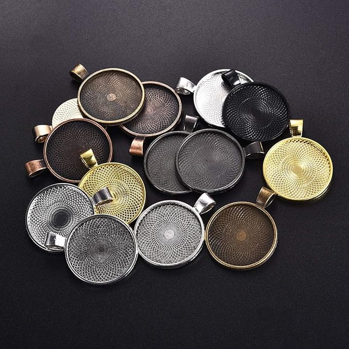 OBSEDE 80 Pcs Pendant Tray Kit, 25mm Glass Cabochons for DIY Jewelry Crafting