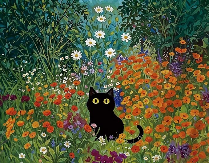 ARPADAMO Diamond Art Kits for Adults,5D Black Cat Diamond Painting DIY Animal Diamond Art Diamond Painting Kits for Adult,Round Full Drill Diamonds, Diamond Art Kits for Home Decor-12x16inch