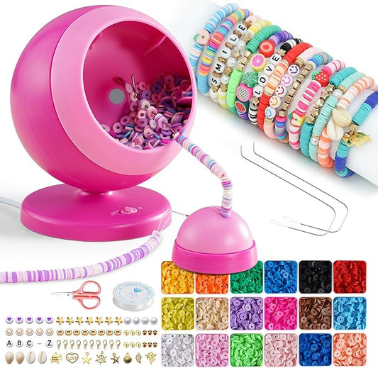 ETUDAW Bead Spinner for Jewelry Making, 4500 PCS Clay Beads, Automatic Bracelet Maker with Needles and Thread for Cute Friendship Bracelets, Gift for Girls(Red)