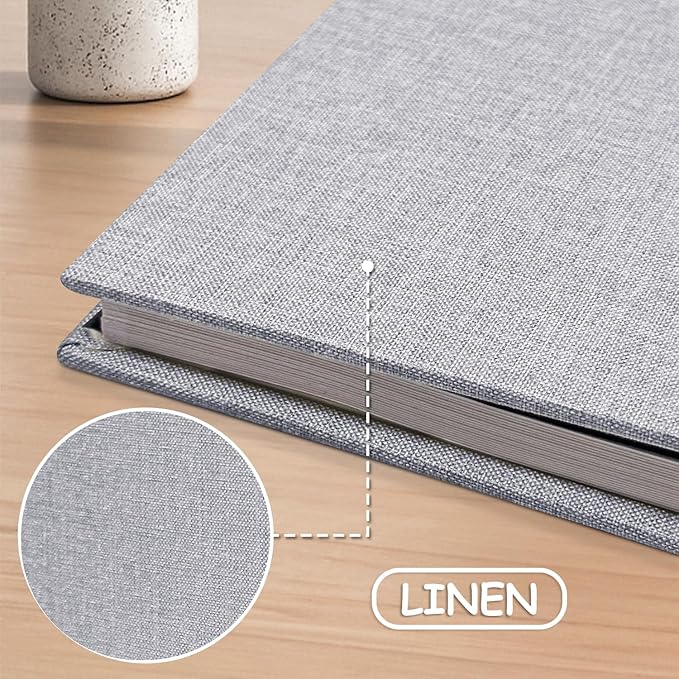 Large Photo Album Scrapbook – Holds 4x6, 8x10 Pictures – Self-Adhesive Pages for Baby, Wedding, Travel & Family Memories | Includes Metallic Pen & Scraper/Light Grey Large DIY Memory Book for Gifts