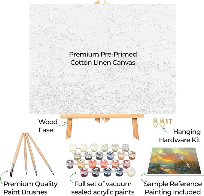 Ledgebay DIY Paint by Numbers Kit for Adults Framed Canvas: Beginner to Advanced Paint by Numbers Kit, Kits Include Acrylic Paint Set Brushes Tabletop Easel (Morning Glory 16" x 20" Framed)