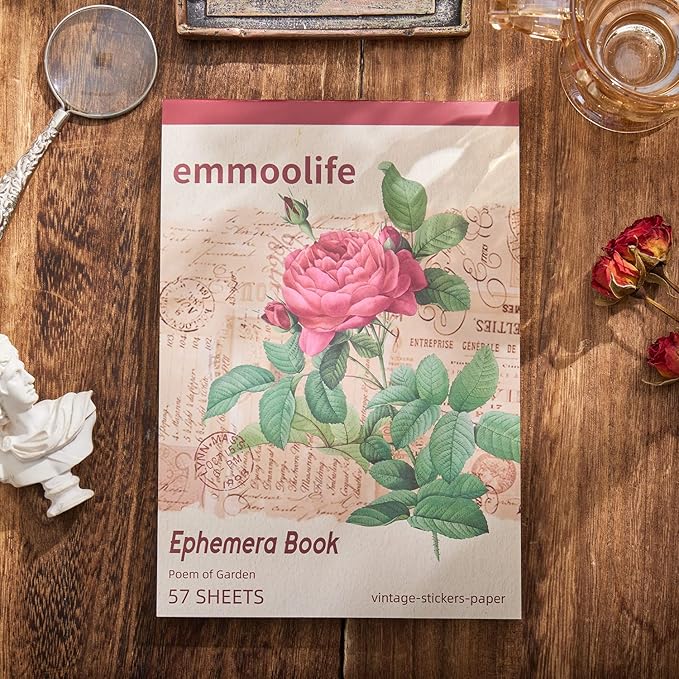 emmoolife Vintage Washi Sticker for Scrapbooking, Ephemera Sticker Book for Journaling with 512 Botanical Stickers & 25 Scrapbook Papers, Ephemera for Junk Journal, Journaling Supplies for Crafts