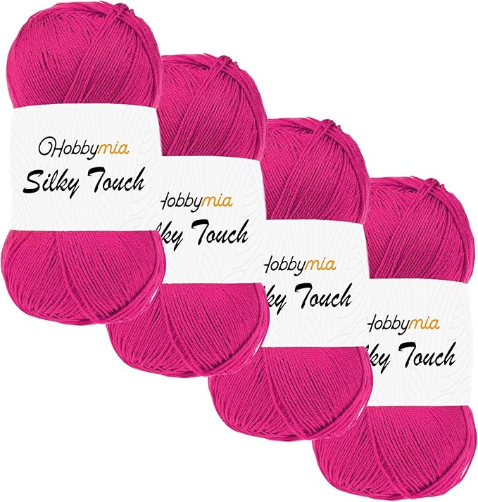 Silky Touch Acrylic Yarn - Soft Sport Weight Yarn for Crochet & Knitting - 100g / 383yds - 100% Microfiber Acrylic - Lightweight Fine Smooth Yarn(Pink - Hibiscus Flower, 4 Skeins)