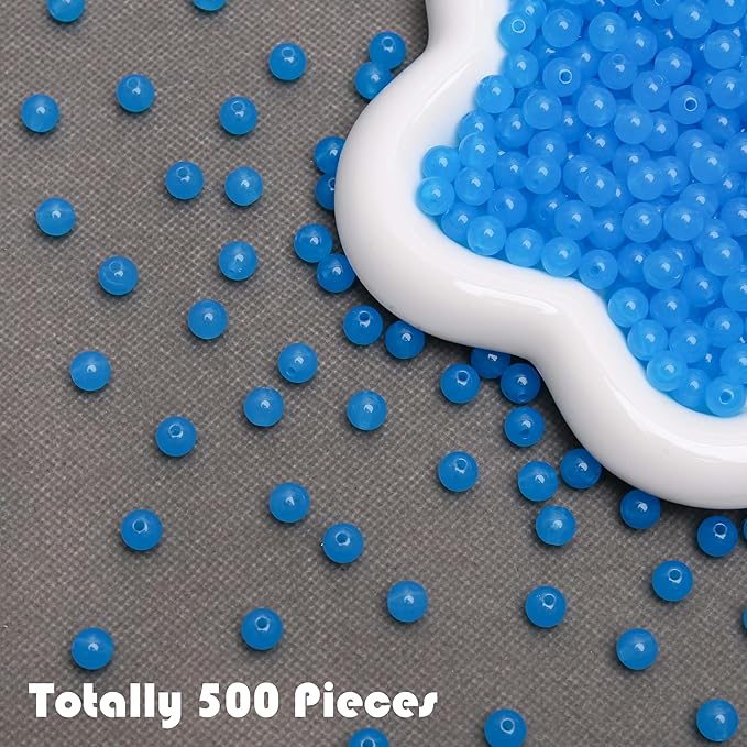 bonny boxx 500pcs 8mm jelly sapphire acrylic round beads, smooth transparent acrylic balls, plastic resin gumball bubblegum chunky beads for necklace & bracelet making, crafting supplies