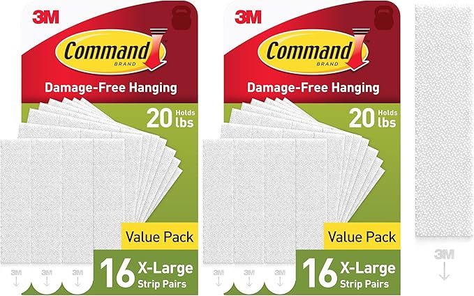 Command XL Heavyweight Picture Hanging Strips, 20 lb Capacity, 32 Pairs (64 Strips), White Adhesive, Damage-Free Wall Hangers for Home Decor