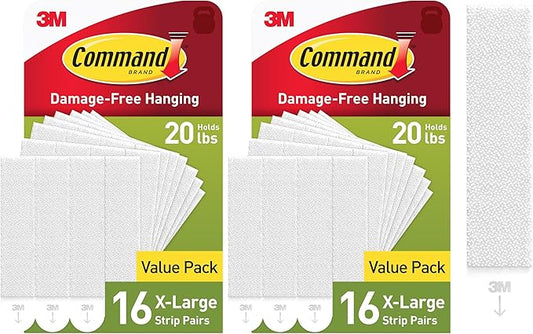 Command XL Heavyweight Picture Hanging Strips, 20 lb Capacity, 32 Pairs (64 Strips), White Adhesive, Damage-Free Wall Hangers for Home Decor