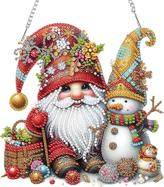 Auremi Gnome Diamond Art Hanging Kit for Adult, Special Shaped Rhinestone, DIY Acrylic 5D Christmas Diamond Painting Window Pendants Signs, Home Garden Wall Hanging Ornament
