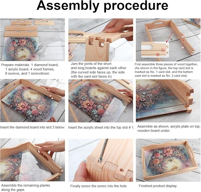DIY Diamond Art Tray with Handle Diamond Art Painting Plate Creative Design Handmade Wooden Tray Mosaic Making Kits by Number Kits Diamond Art for Coffee Living Room Home Organizer (Five-Pointed Star)