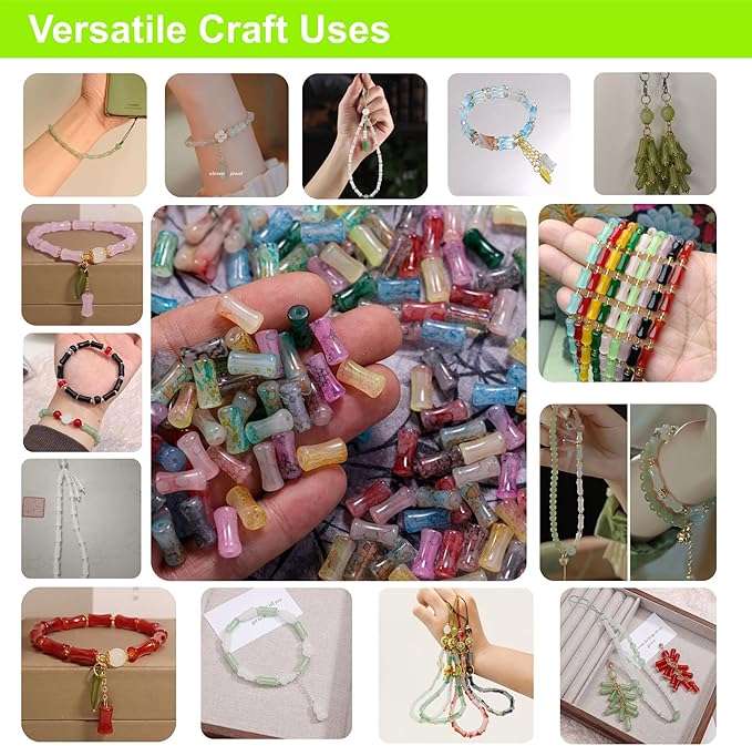 REVKI 6 * 12mm Glass Beads Bracelet Making Kit for Kids,600pcs 24 Colors Natural Bamboo Crystal Beads for Jewelry Making,Glass Beads for DIY Necklace Crafts