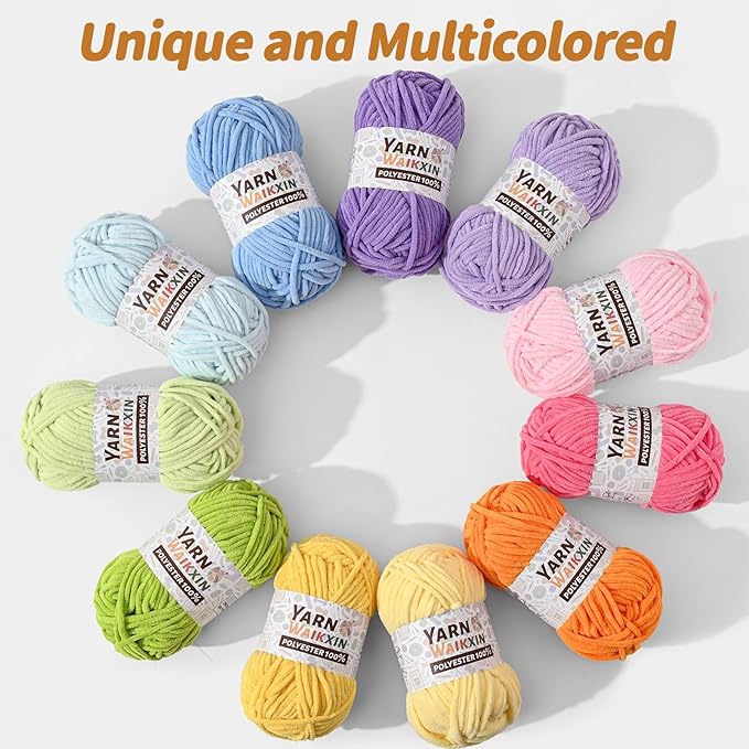12 Pack Fluffy Chunky Chenille Yarn for Crocheting, Baby Yarn for Crocheting Soft Blanket, 600g (787yds) Bulky Yarn Set for Crochet Amigurumi & DIY Crafts A