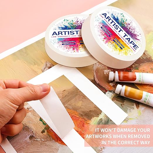 1 Pack Art Tape, Artist Tape for Watercolor Paper Low Tack White Painters Tape for Drafting Art Painting Canvas Framing Acid Free Masking Tape-0.8IN Wide 99FT Long Total