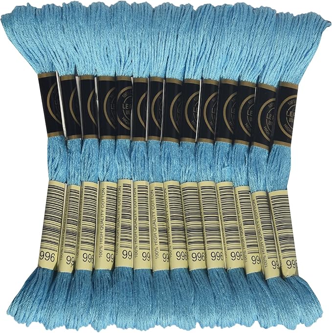 LE PAON Embroidery Floss, 14-Pack Six Strands 100% Long Staple Cotton Embroidery Thread, 8.7-Yard，Color Number：996, Medium Electric Blue