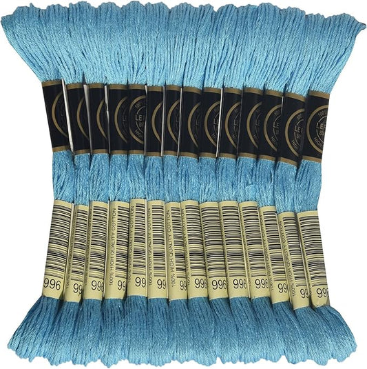 LE PAON Embroidery Floss, 14-Pack Six Strands 100% Long Staple Cotton Embroidery Thread, 8.7-Yard，Color Number：996, Medium Electric Blue