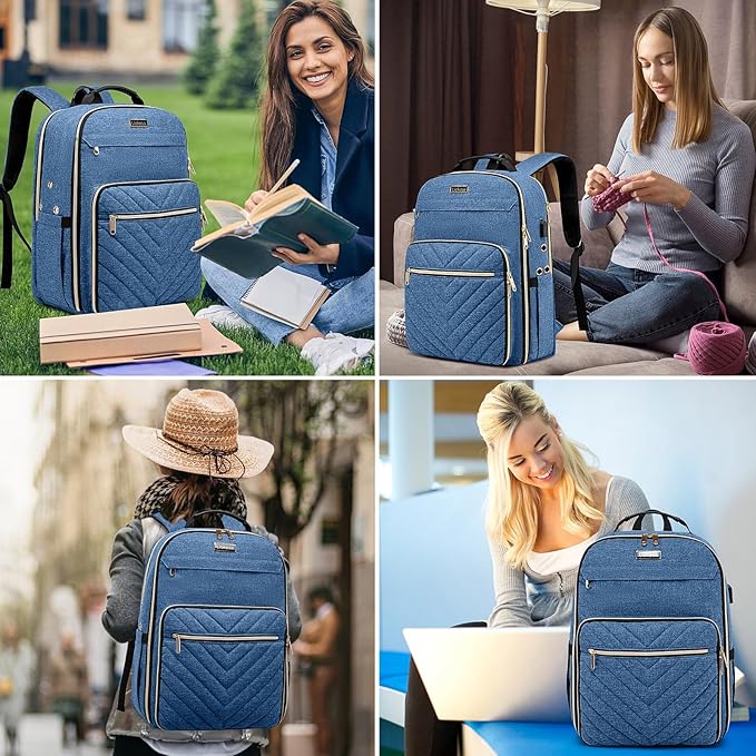 Liokesa Knitting Bag Backpack, Crochet Bag Tote, Large Yarn Storage Tote Bag with USB Charging Port, Yarn Holder Case for Carrying Projects, Knitting Needles, Yarn Supplies, Blue