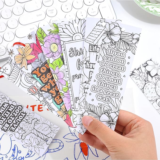 60 PCS Inspirational Quotes Coloring Bookmarks, DIY Coloring Book Markers Motivational Reading Page Holder for Students, Color Your Own Bookmark for Class Gifts, Kids, Adults, Teachers, Book Lovers