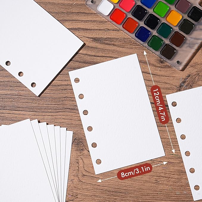 Fuumuui Travel Watercolor Medium Paper Refill - 20 Sheets 140 LB (300 GSM) Cold Pressed, Acid-Free Cotton Paper for Painting, Drawing, Art Journaling, Sketchbook As Travel Notebook - 3.1 * 4.7 Inches