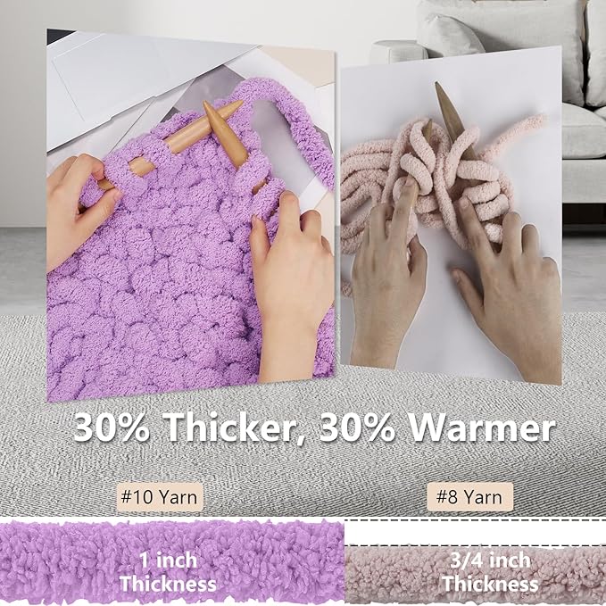 Chunky Yarn for Hand Knitting - #10 Chunky Chenille Yarn, Jumbo Big Thick Chunky Yarns for Crocheting, Super Bulky Chunky Knit Blanket Yarns, 8 Skein (25 yds 8 oz Each Skein), Purple