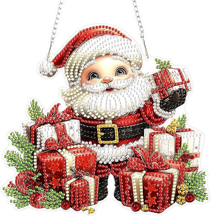 TOSTOG Hanging Diamond Art Kits for Adults, Father Christmas Diamond Paintings for Adults, Diamond Art Kits Window Pendant, 5D Diamond Paintings Hanging Pendant Kit Wall Decor Gift