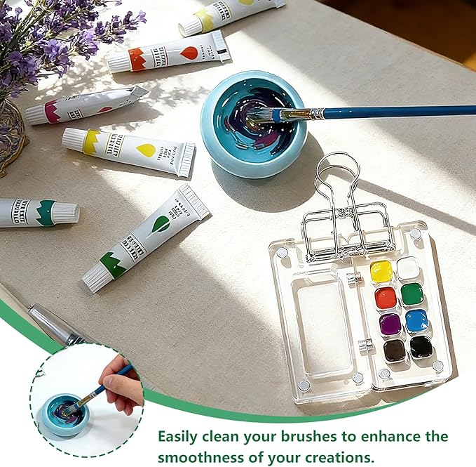Portable Mini Watercolor Paint Set - All-in-One Travel Kit with Paints, Brushes, Palette, Bag, and Water Container - Perfect for Artists and Beginners-8 Grids