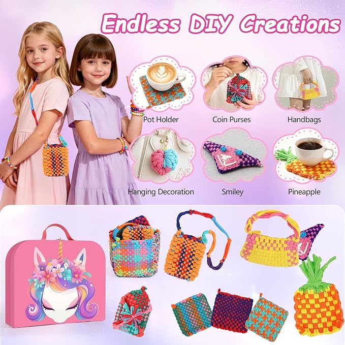 Weaving Loom Kit Toys Gift for Kids and Adults–DIY Arts and Crafts Beginner-Friendly Potholder Loom Kit with Loops Tools Funny Birthday Christmas Gifts Toys for Girls Ages 5 6 7 8-12 13 Years Old