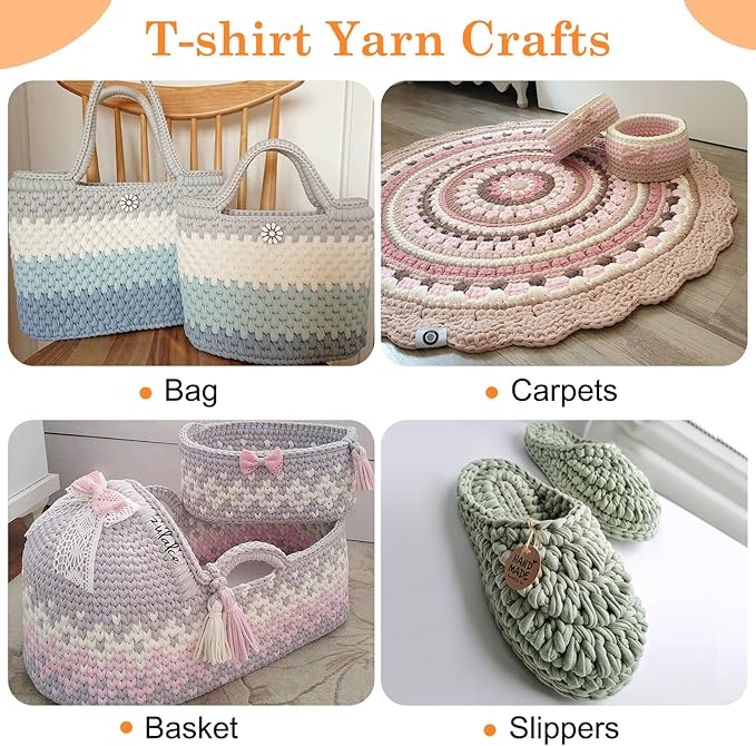 Trapillo Soft T-Shirt Yarn for Crochet - 2 Skeins, 7oz Each, 65yd (Cherry Blossom Powder) with 1 Crochet Hook