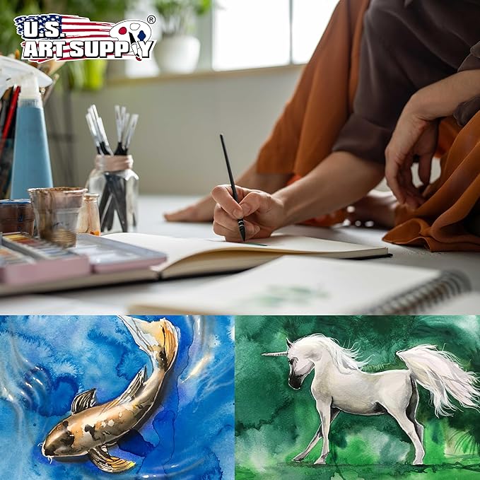 U.S. Art Supply 5.5" x 8.5" Watercolor Book (2 Pack, 76 Sheets Each) - 110lb (230 GSM) Linen-Bound Hardcover Artist Paper Pads - Acid-Free Cold-Pressed Watercolor Paper Pad Mixed Media