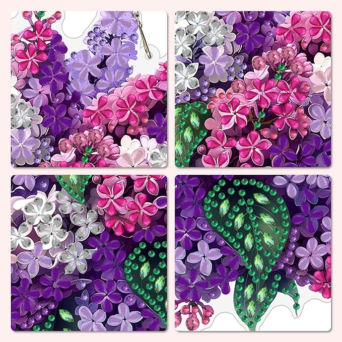 MXJSUA Lilac Flowers Diamond Art Hanging Kits for Adults Beginners, DIY Acrylic Special Shaped Crystal Diamond Gem Drills Pendant Art Painting Ornament for Home Wall Decor Gift 8x8 inch