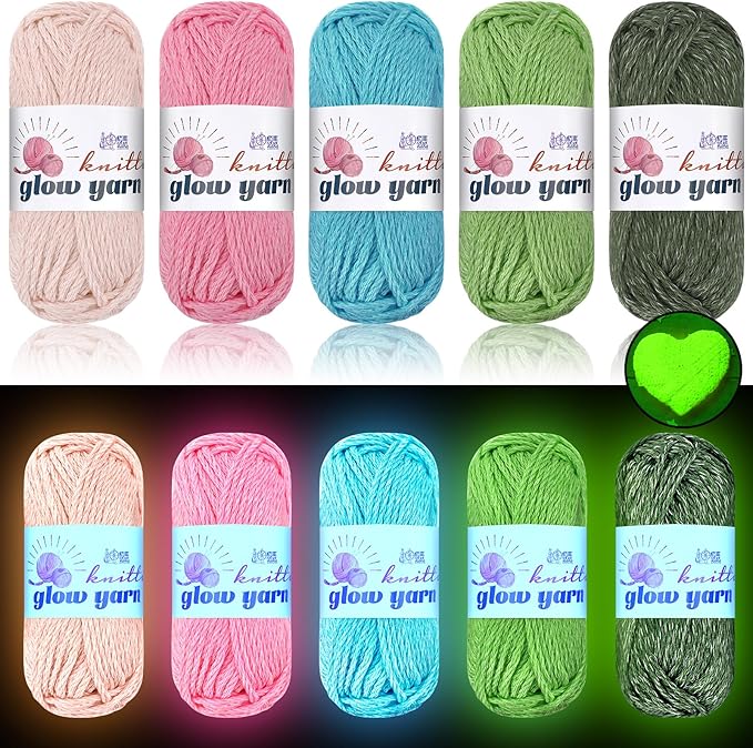 WILLBOND 5 Rolls Glow in The Dark Magic Yarn Luminous Neon Crochet Yarn for Crocheting DIY Knitting Glow Fingering Sewing Supplies for Crafts Sewing Party 54.7 yd Per Roll (Gorgeous Colors)