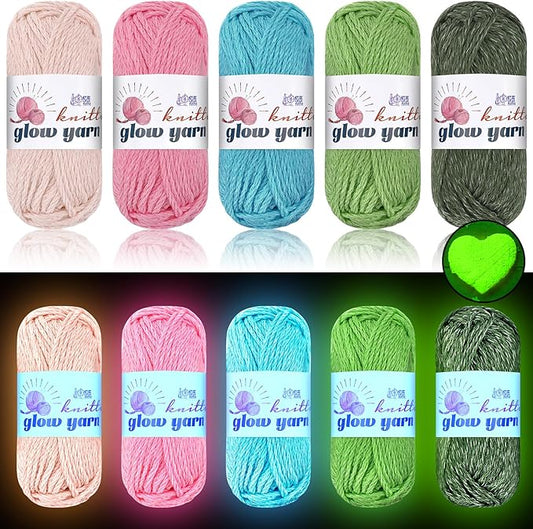 WILLBOND 5 Rolls Glow in The Dark Magic Yarn Luminous Neon Crochet Yarn for Crocheting DIY Knitting Glow Fingering Sewing Supplies for Crafts Sewing Party 54.7 yd Per Roll (Gorgeous Colors)
