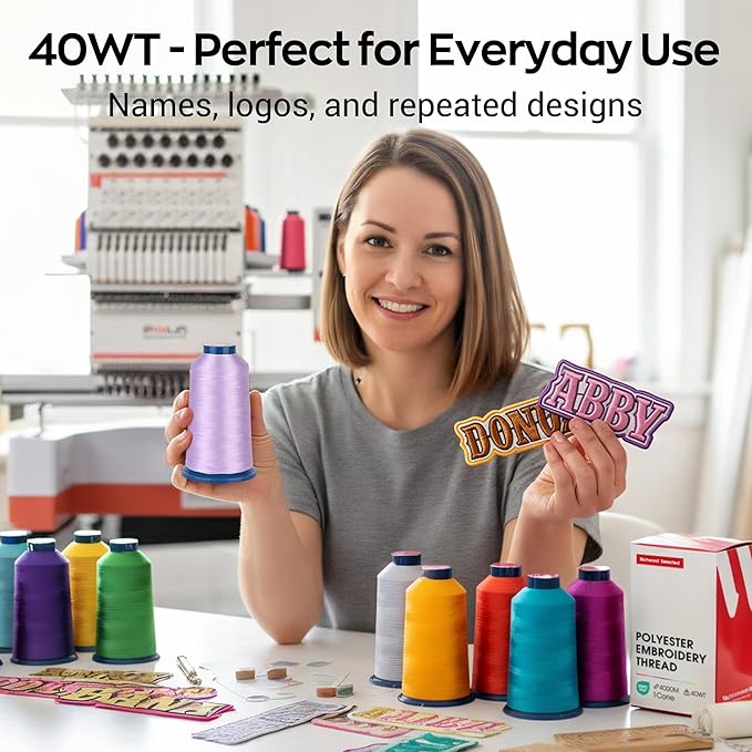 Poolin Embroidery Machine Thread Richword Selected Green 4000M 40WT Polyester Embroidery Thread – Smooth, Strong Single Spool for Home & Commercial Machines 1036