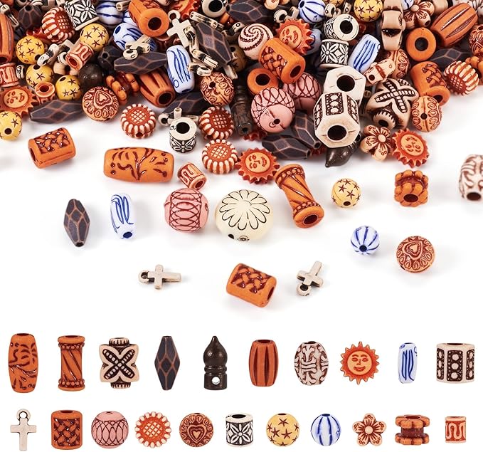 Cheriswelry Assorted Vintage Acrylic Beads (100G) - Round, Heart, Flower, Drop, Oval Shapes - Loose Beads for Jewelry Making