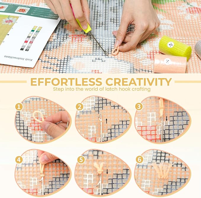 EsLuker.ly Latch Hook Rug Kit DIY Crochet Carpet for Beginners, Cats Patterns Pre-Printed Canvas Yarn Rug Hooking Kits, Creative Craft Home Decor Ideal for Learning Rug Making, Yellow