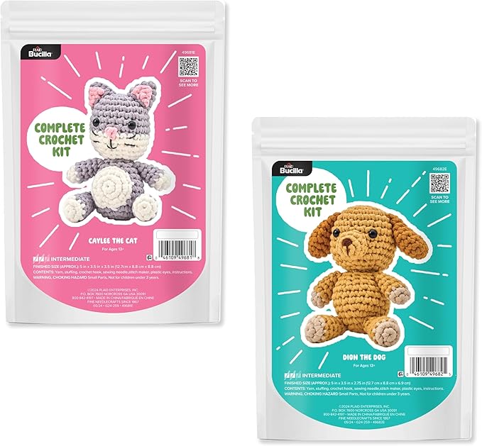Bucilla 2 Piece Complete Crochet Kit, Pet Pals, 5"