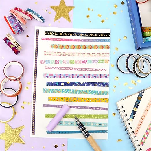 66 Rolls Gold Foil Washi Tape Set - Decorative Washi Stickers, Colored Tape, Cute Washi Tapes for Journaling Supplies, Scrapbooking Supplies kit, Junk Journal, Craft Supplies