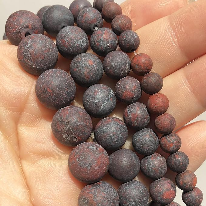 Stone Beads, 45pcs Matte Dark Red Garnet, 8mm Round Loose Beads for Jewelry Making, Bracelets, with Bag, String & Card