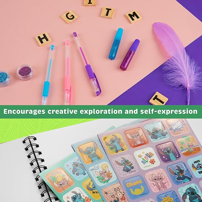 Disney Stitch Scrapbook Kit for Kids Teenagers Craft Set Art Supplies Stickers Feathers Stamps Gel Pens - Gifts for Girls
