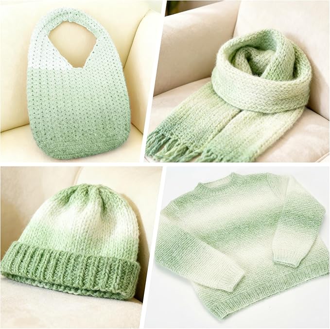 3 Pack Ombre Yarn for Crocheting, 80g/2.65oz Fluffy Soft Acrylic Gradient Yarn Cakes, #4mm Hook, Large Cloud Feel Yarn for Beginner Knitting, Star Blanket, Scarf, Shawl Garment DIY Crafts (Green)