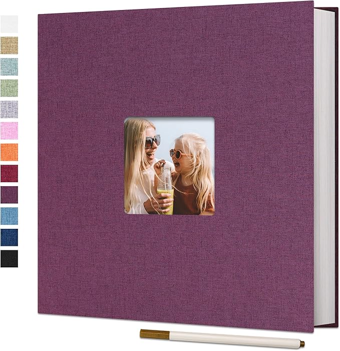Vienrose Large Photo Album Self Adhesive for 4x6 8x10 10x12 Pictures Linen Scrapbook Album DIY 40 Blank Pages with A Metallic Pen