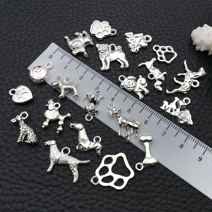 100pcs Craft Supplies Pet Dog Animals Charms Pendants for Crafting Jewelry Findings Making Accessory for DIY Necklace Bracelet (Bright Silver sn861)