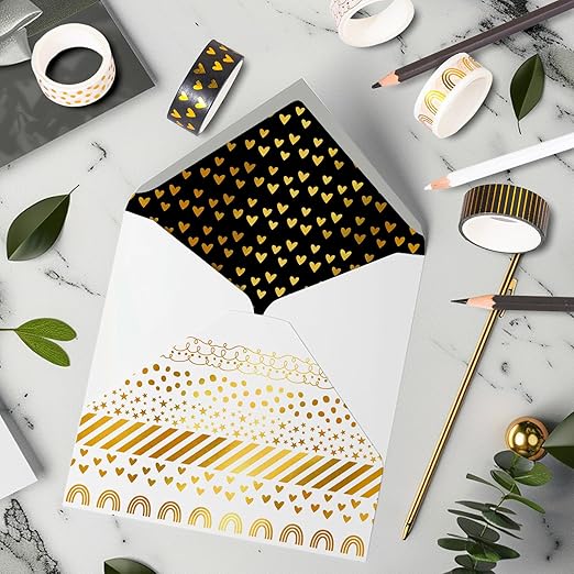 Whaline 12 Rolls Gold Foil Pattern Washi Tape Heart Dot Stripe Rainbow Masking Tape Set Decorative Wrapping Paper Tapes for Scrapbook Journal DIY Art Crafts