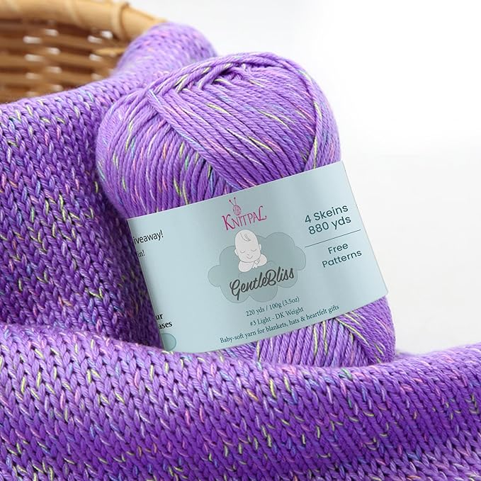 GentleBliss Soft Baby Yarn for Crocheting, 4 Skeins, 880Yds/400G, Free Patterns - Acrylic Baby Blanket Yarn for Knitting - Light Worsted 3 DK Weight - Lavender Purple