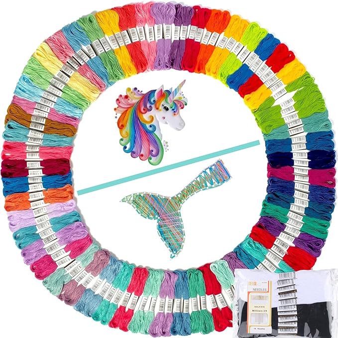 Athena's Elements Embroidery Thread Unicorn and Mermaid Color Palettes, 100 PCS Polyester Floss Coded as Embroidery Numbers, Best Bracelets String Set
