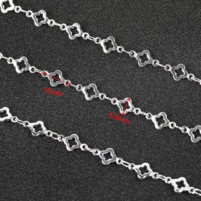 YOUBEIYEE 4 Yard Silver Plated Brass Chain for Jewelry Making Hollow Four Leaf Clover Necklace Bracelet for Women Jewelry Making Chains Bulk