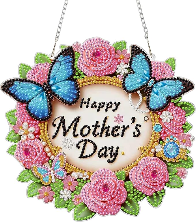 BAWKENTON Mother's Day Hanging Diamonds Art kit for Adult, DIY Diamonds Painting Art Kit, 7.68x7.27in Acrylic Diamonds Painting Board Kit Ornament, Special Crystal Diamond Hanging Ornament